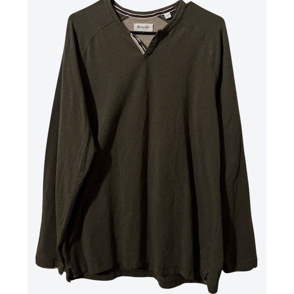 Borgo 28 Men's XL Long Sleeve 1/4 Button Henley Shirt Olive Green